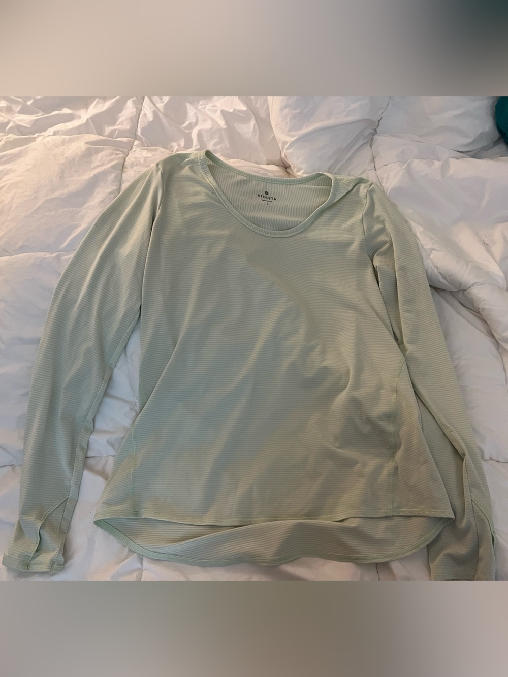 Athleta Light Green Long Sleeve Ribbed Crewneck Top